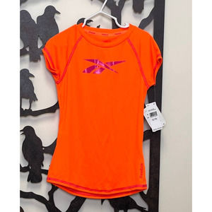 NWT Reebok PlayDry Neon Orange Active Top Sparkle Logo Small 7/8 FLAW